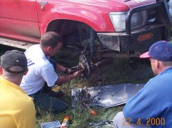 Graham mucking around after breaking a front CV joint. Wrong side dude!